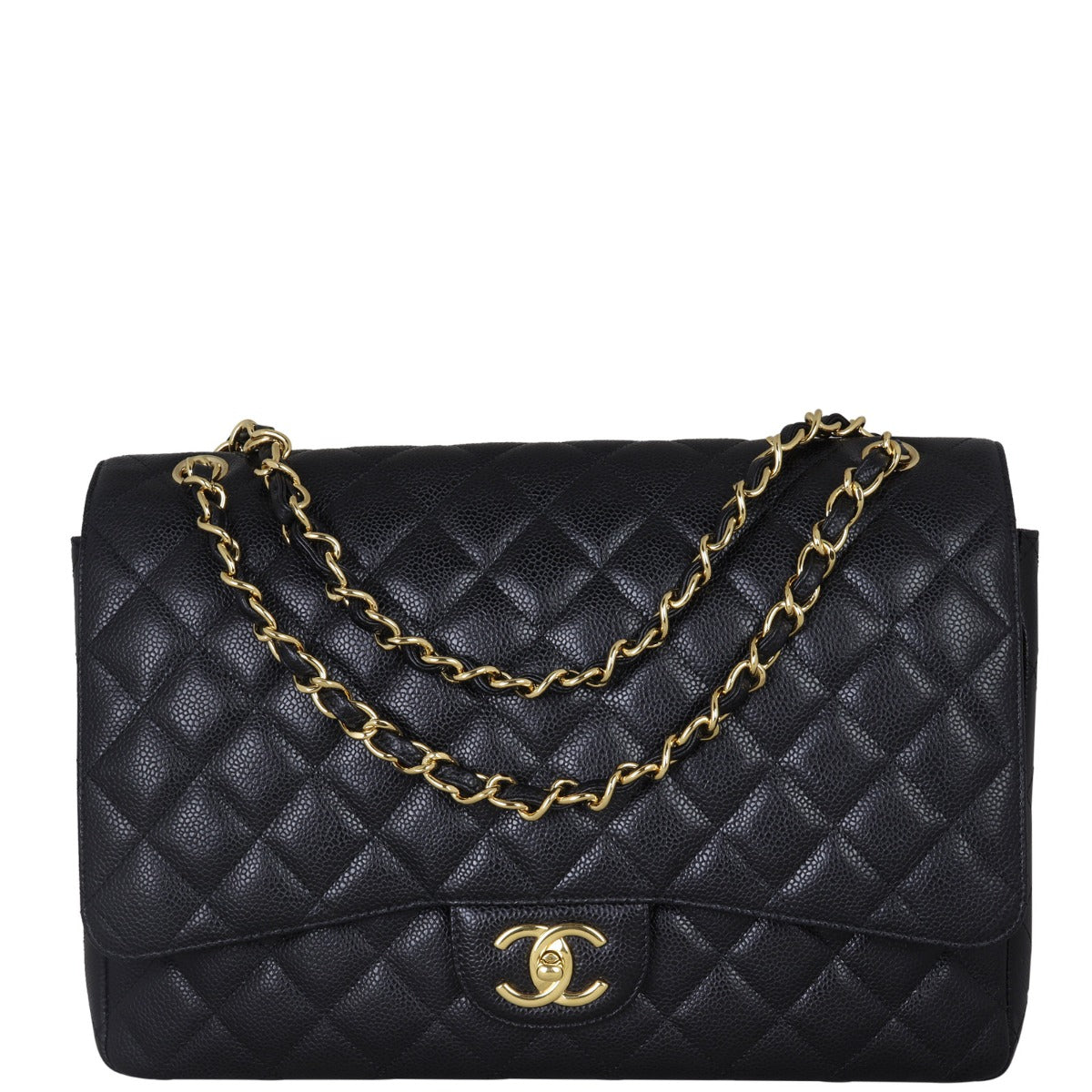 Chanel Classic Double Maxi Hardware Handbag Black Gold
