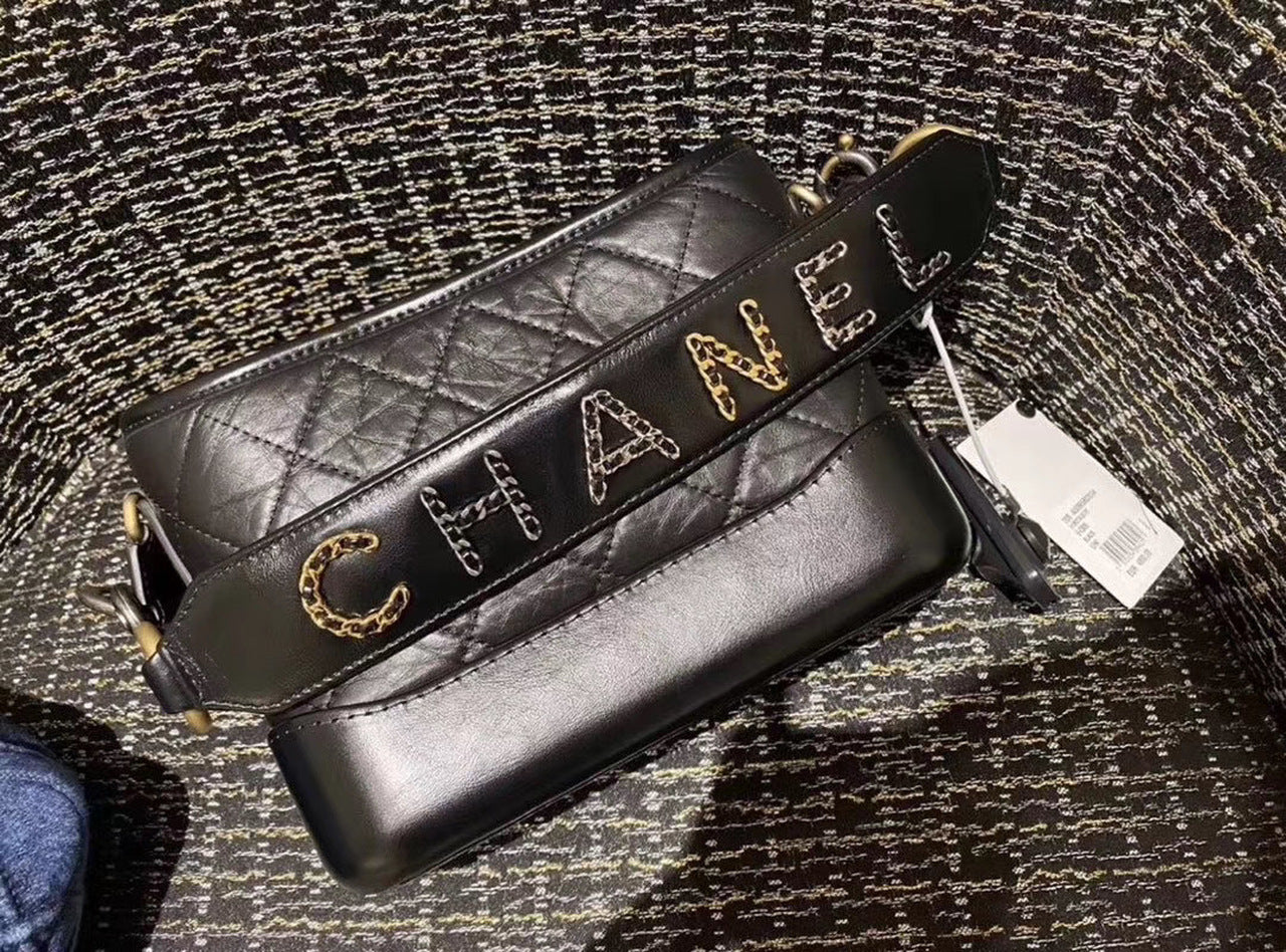 CHL Gabrielle 20cm Aged Spring Leather Calfskin Black Jewelry Collection Black