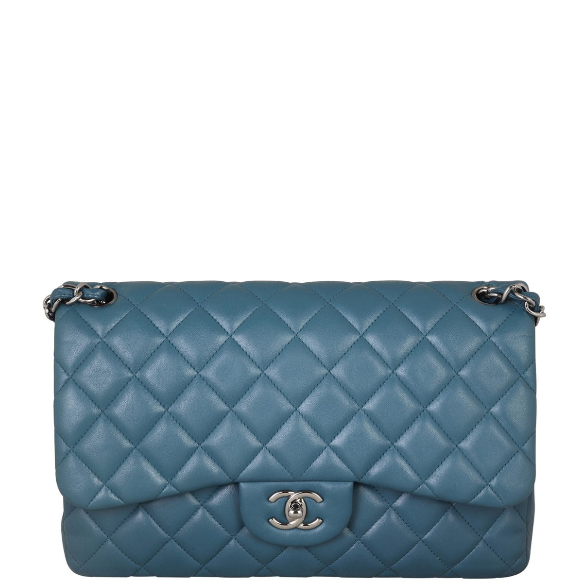 Chanel Classic Double Jumbo Teal Handbag Blue Flap