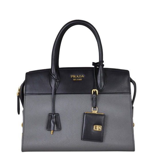 Prada Handbag City Calf Esplanade Saffiano Gray Medium