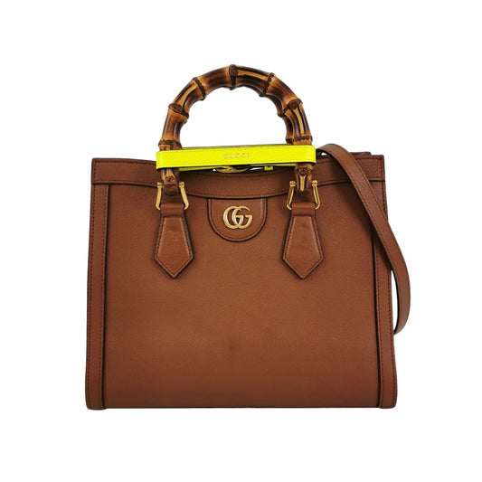 Gucci Diana Bamboo Top Handles Leather Calfskin Brown Tan Crossbody Bag