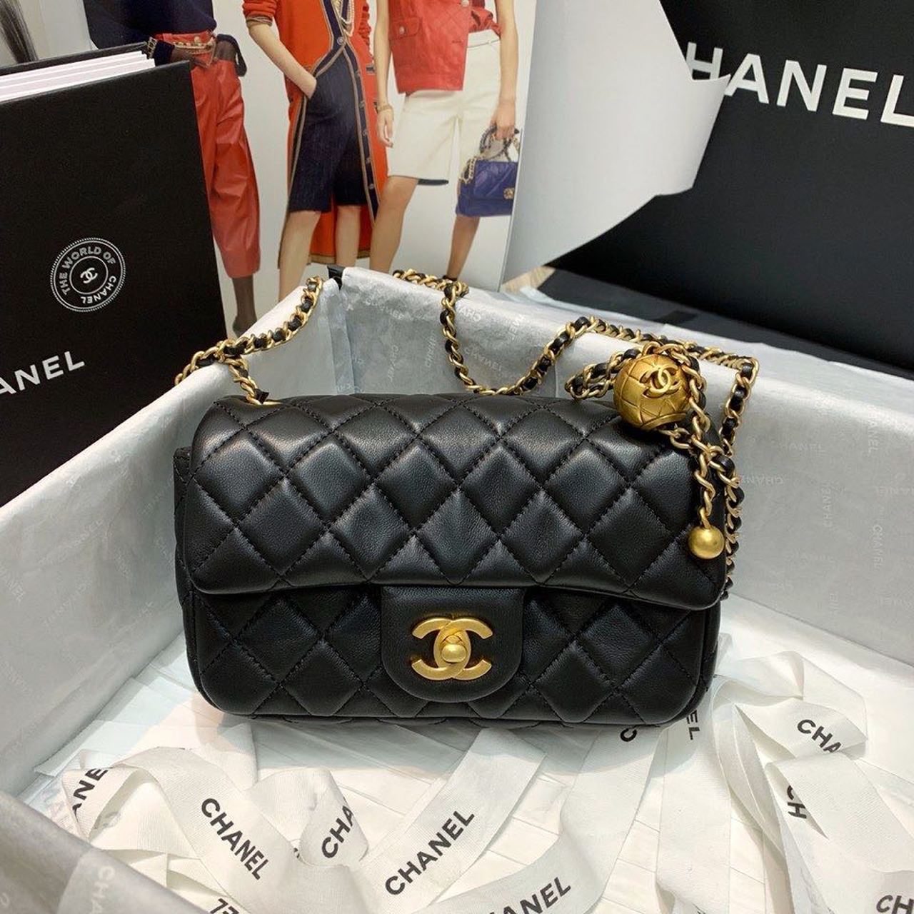 Chltop Qualityap Bag With Chlball On Strap Black Crossbody Bag