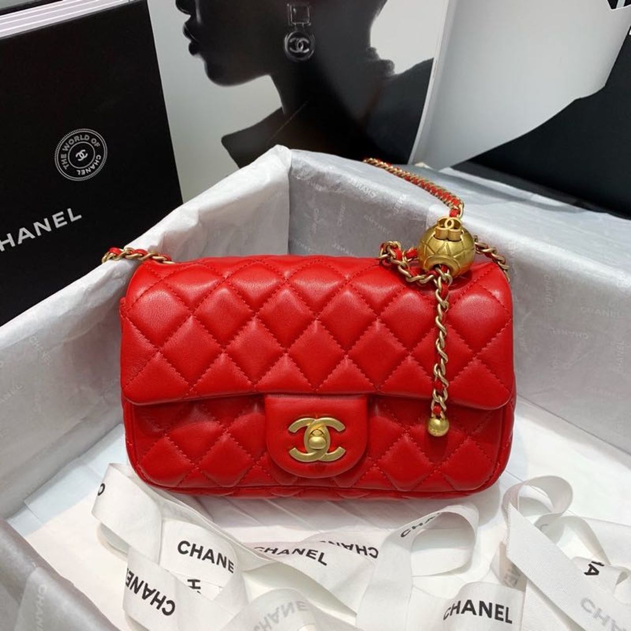 Chltop Qualityap Bag With Chlball On Strap Red Crossbody Bag