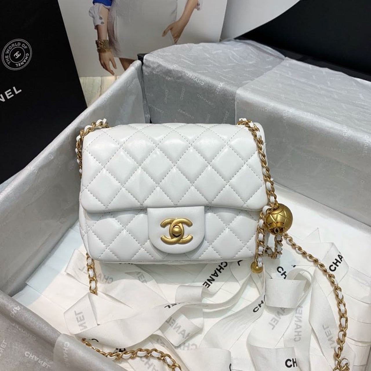 CHLMini CHLBall On Strap , White Flap Crossbody Bag