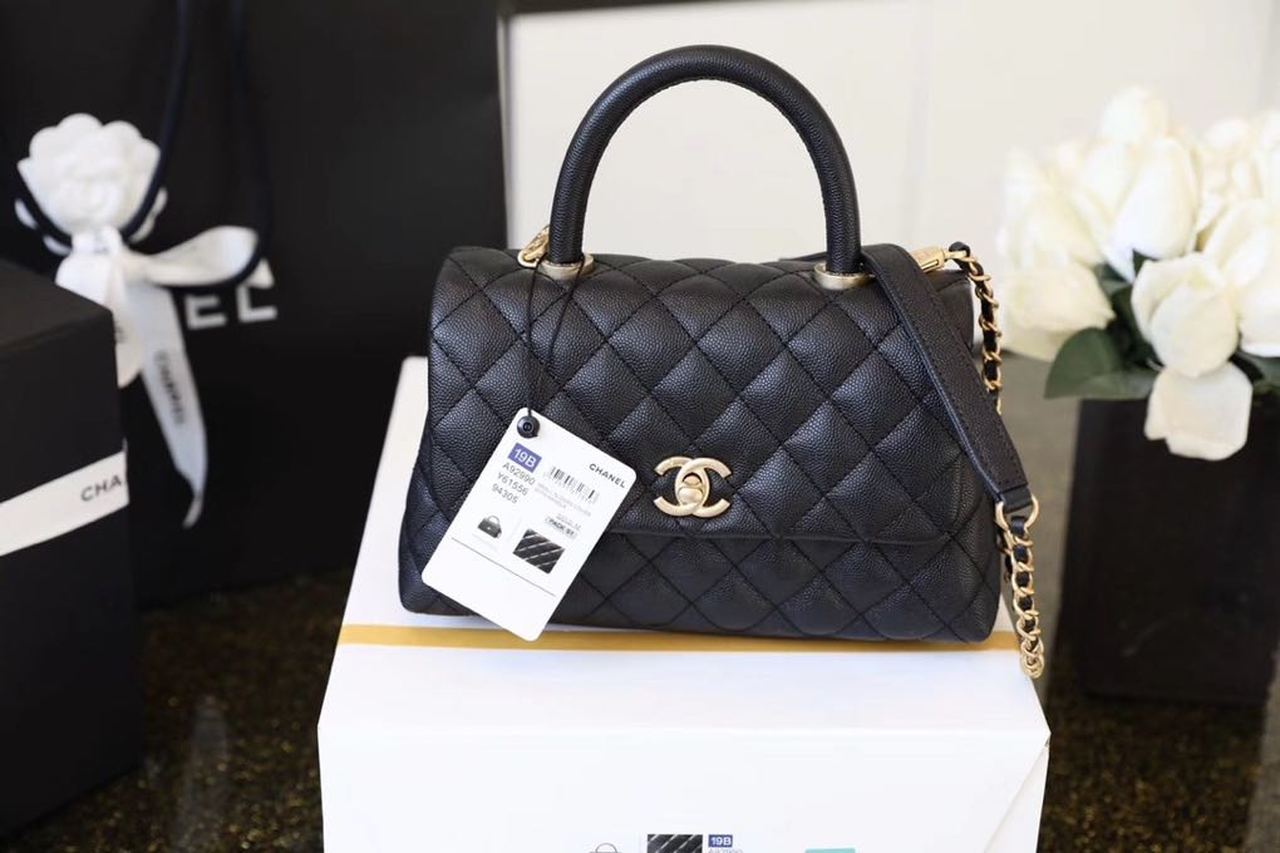 Chanel Coco With Top Handle Bag Toned Hardware Black Gold Travel Bag