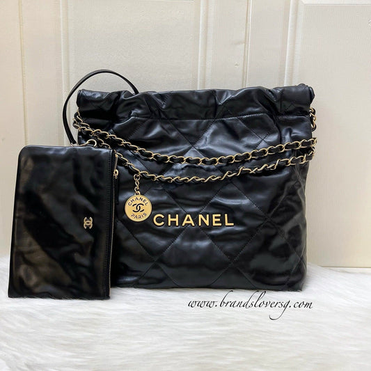 22 Small Hobo Bag in Black Calfskin and AGHW Signature