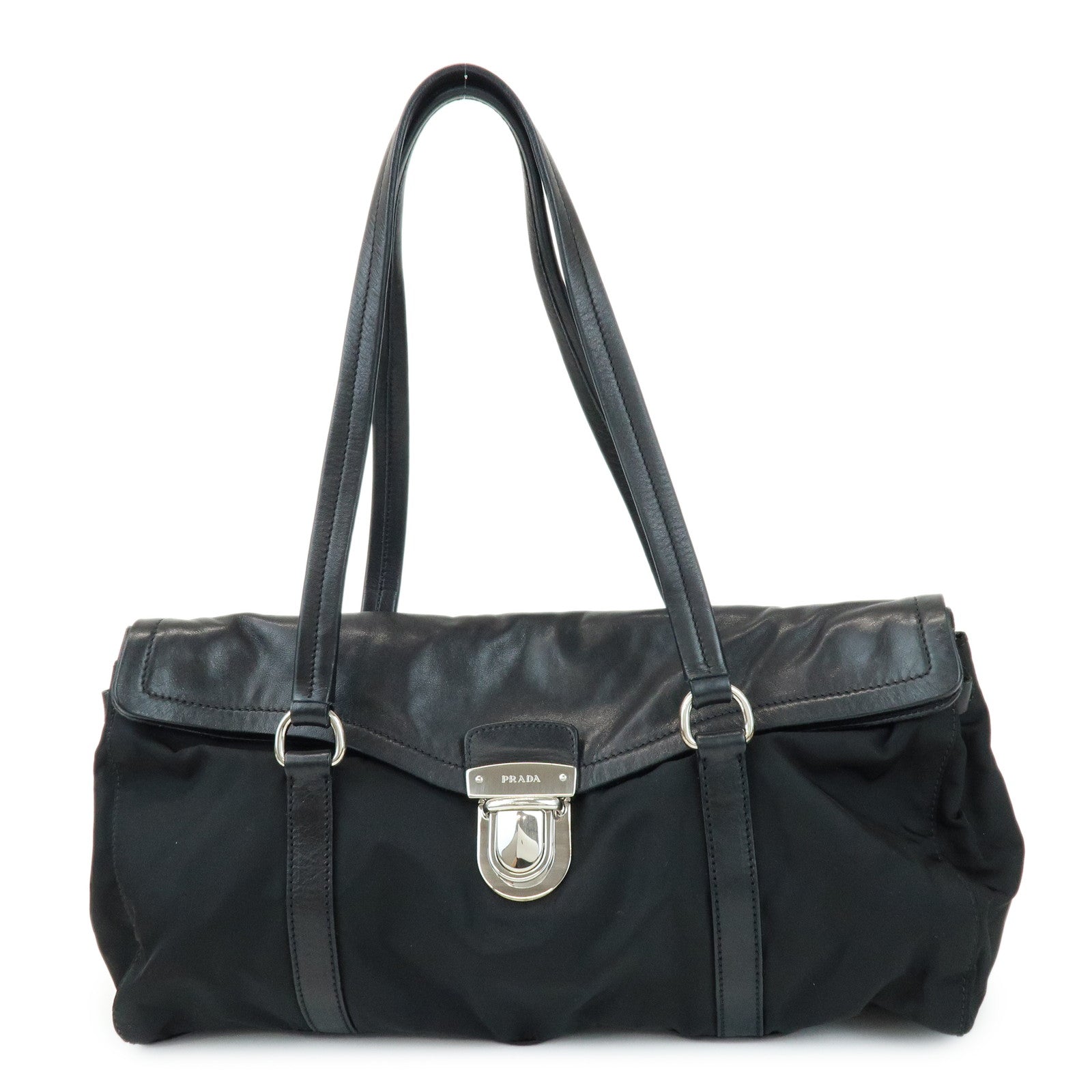 Shoulder Bag Triangle Nappa Leather Nylon Black