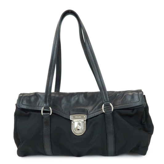 Shoulder Bag Triangle Nappa Leather Nylon Black