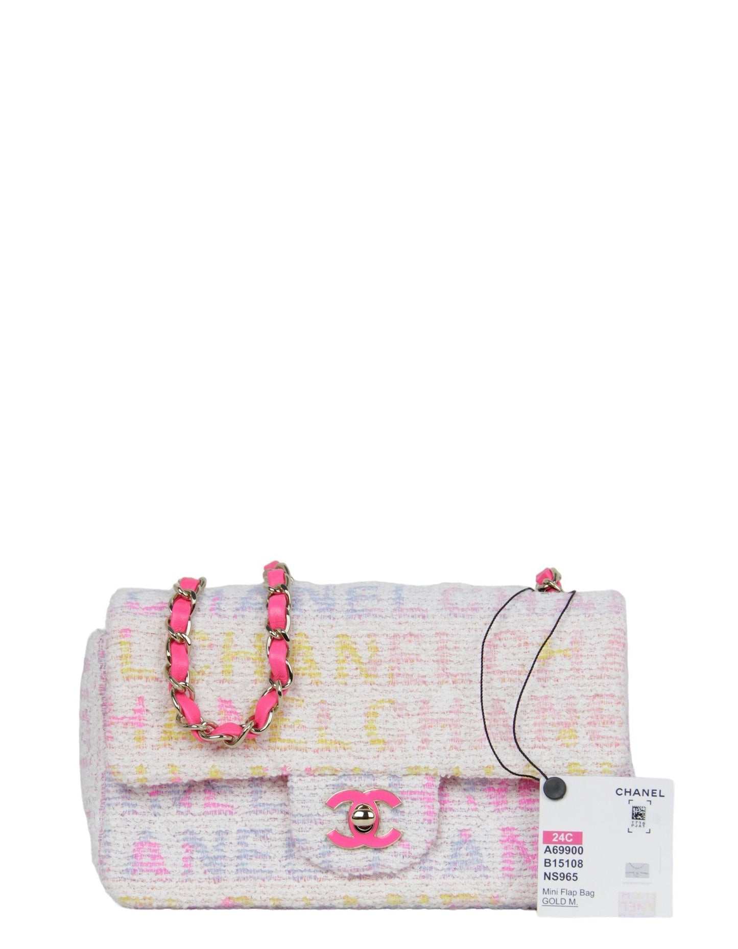 Chanel 2024 White Tweed Print Rectangular Mini Flap Bag