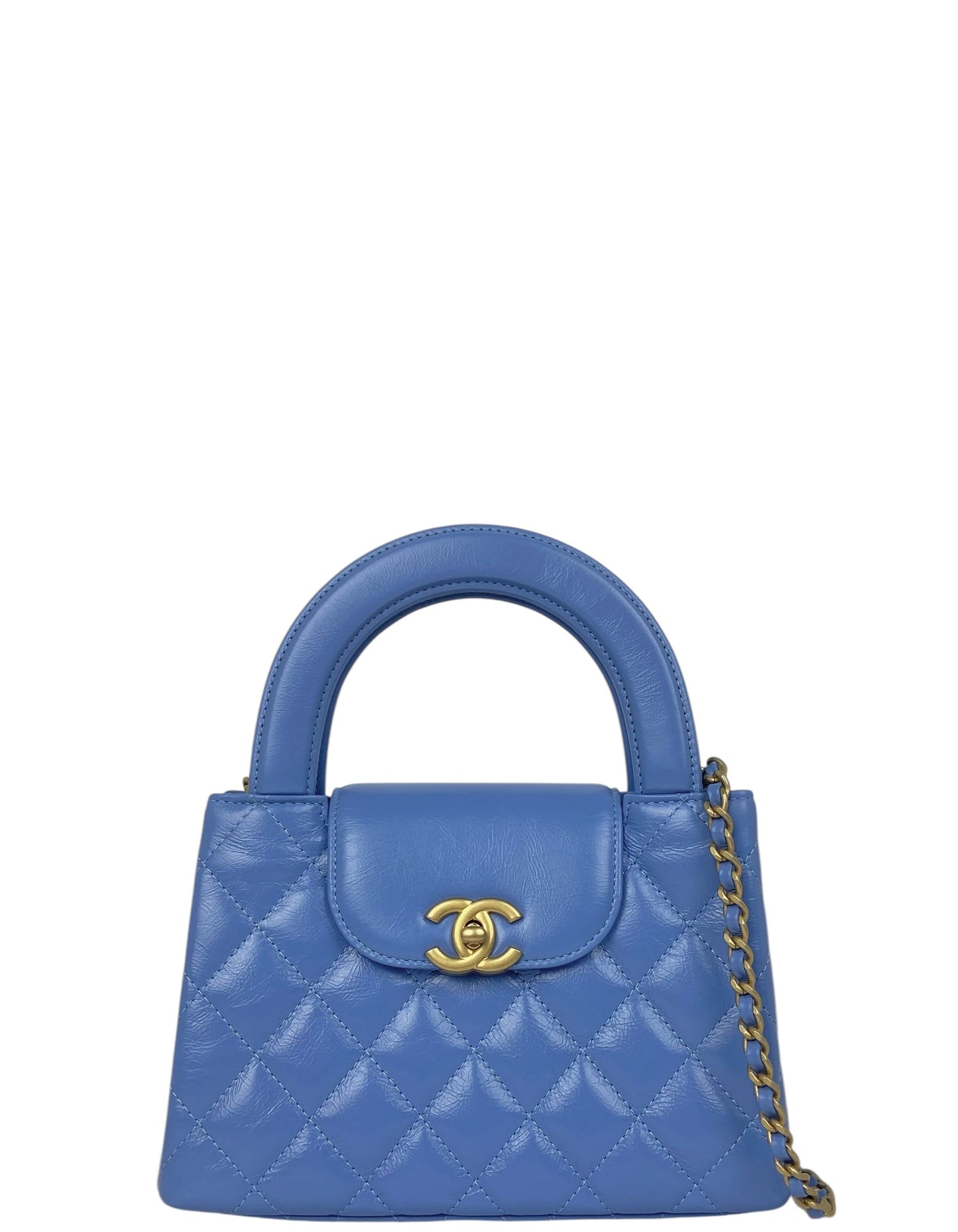 Chanel 2025 Blue Calfskin Quilted Nano Kelly Shopper Bag