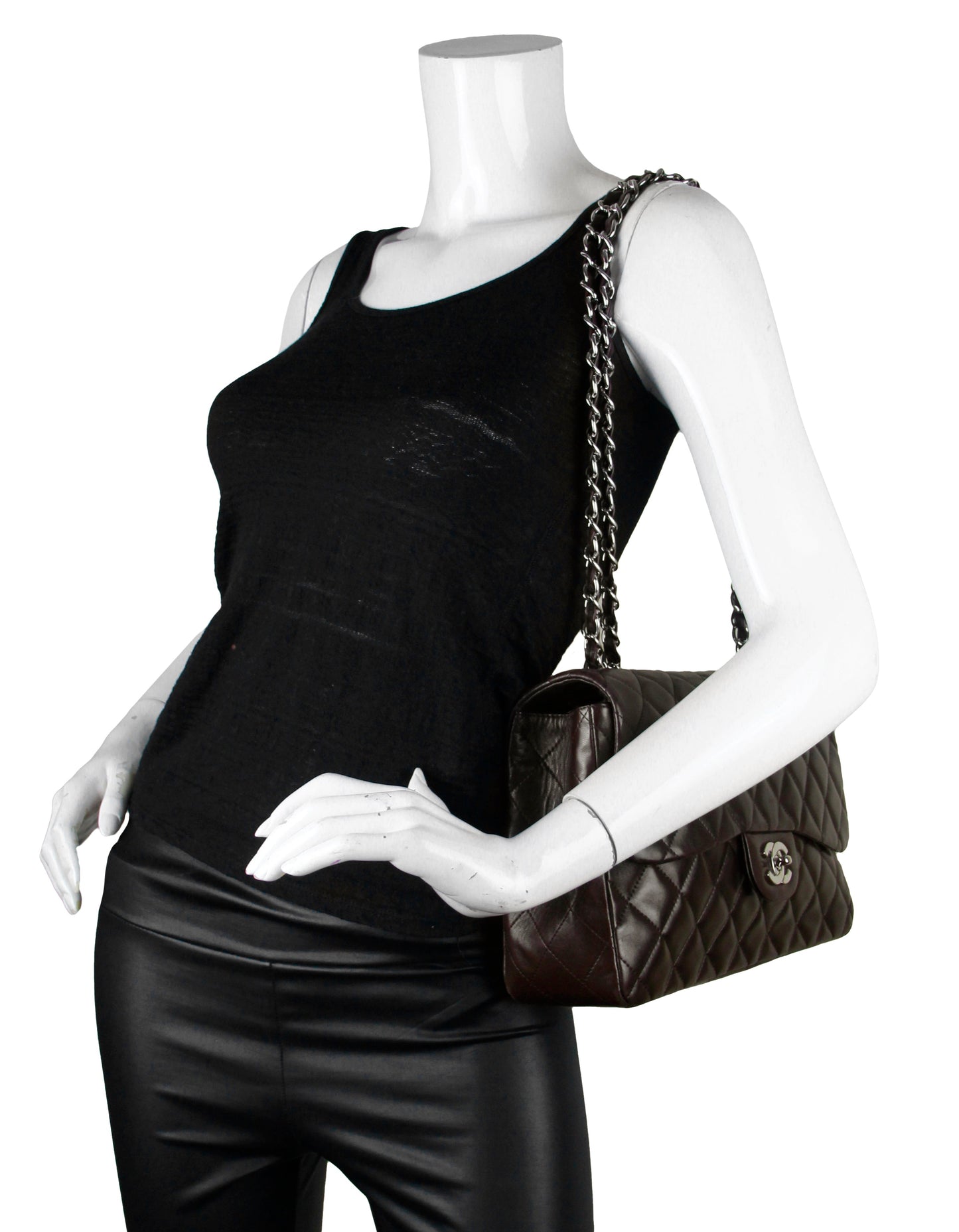 Brown Lambskin Quilted Single Flap Jumbo Classic Bag Signature