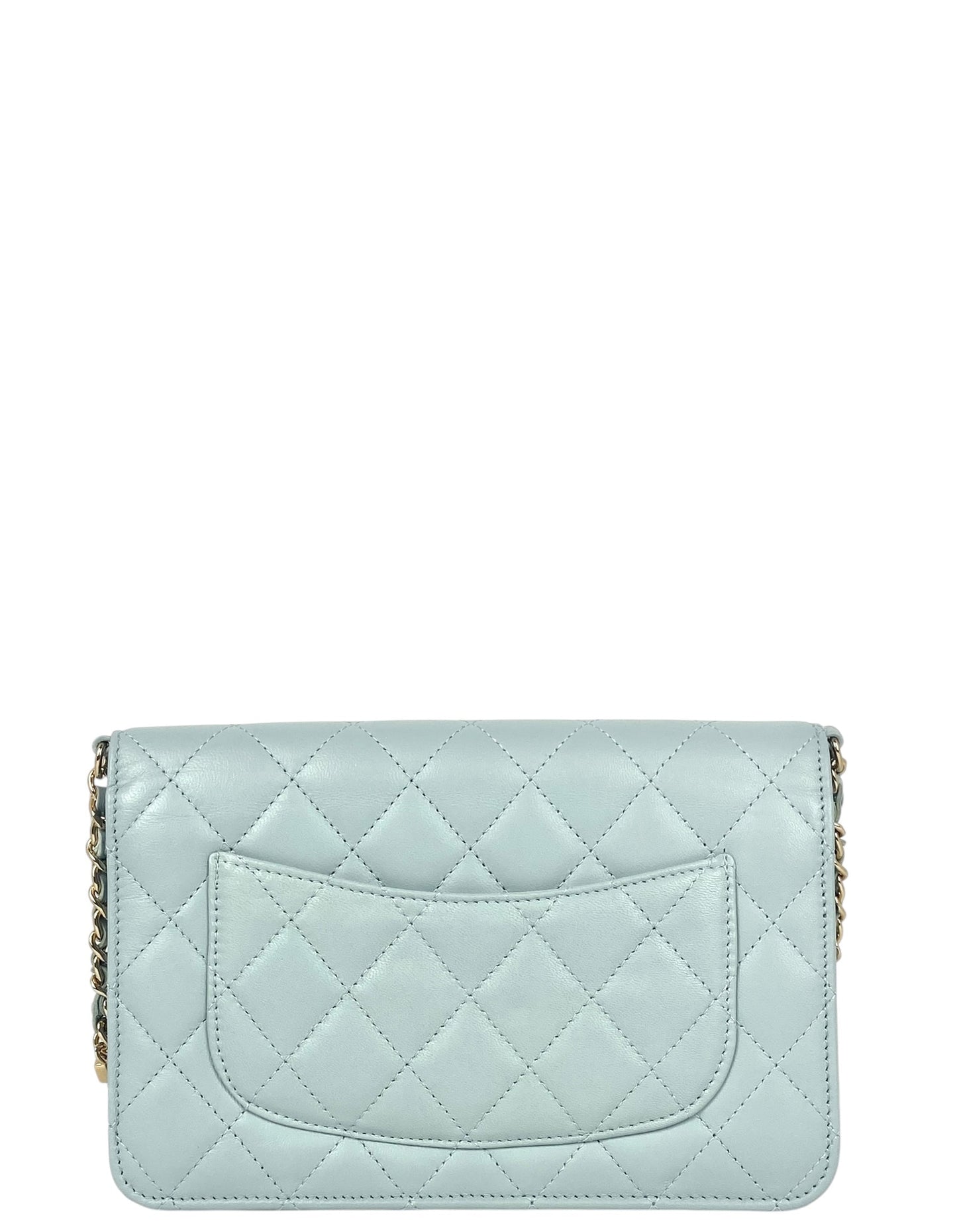 Chanel Light Blue Lambskin Pearl WOC Bag