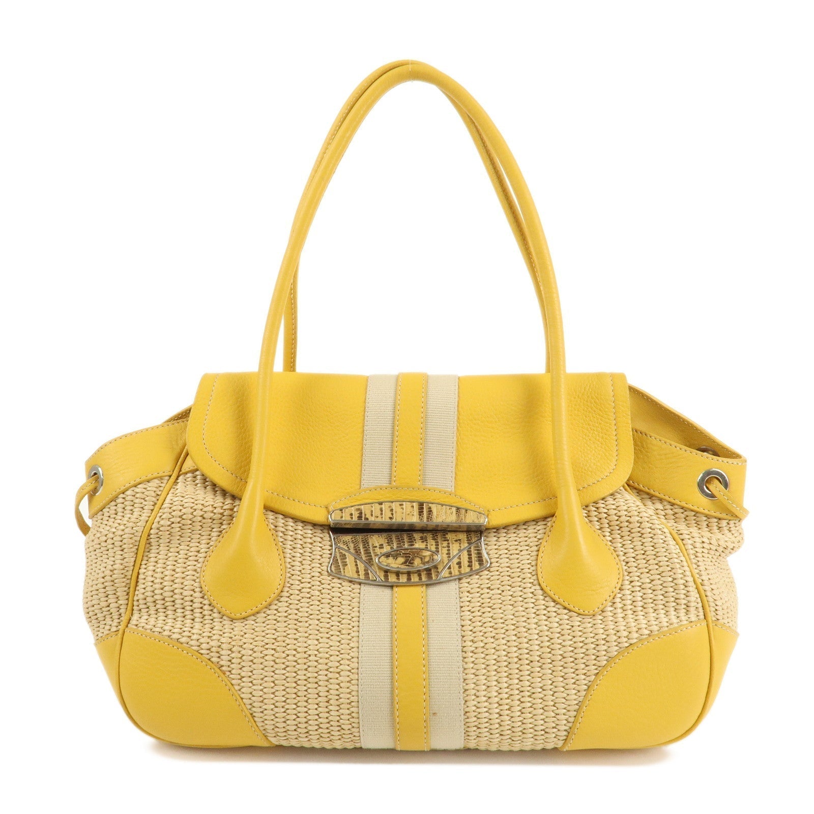 Tote Bag Triangle d Leather Raffia Beige