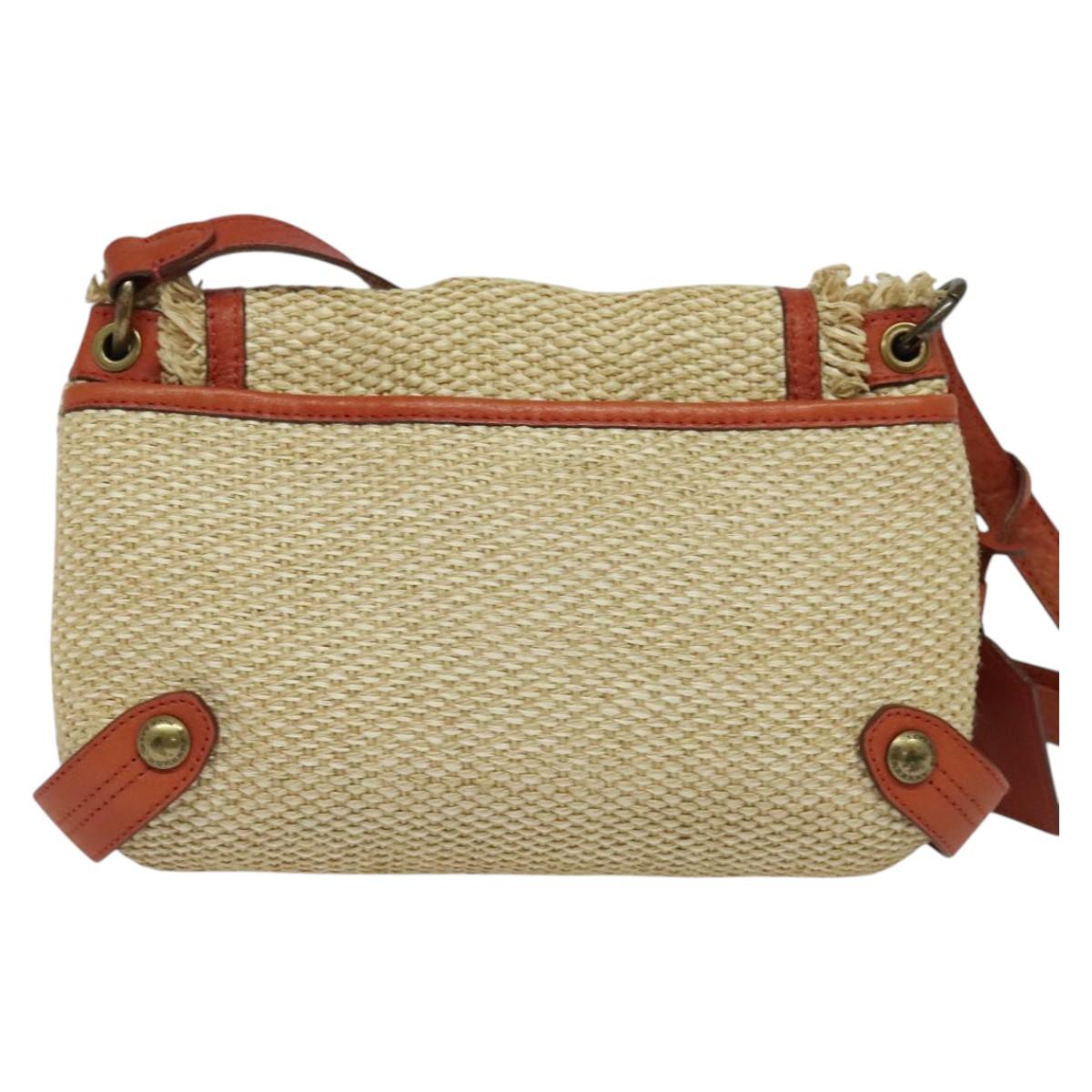 Burberry Label Shoulder Bag Wicker Beige Blue