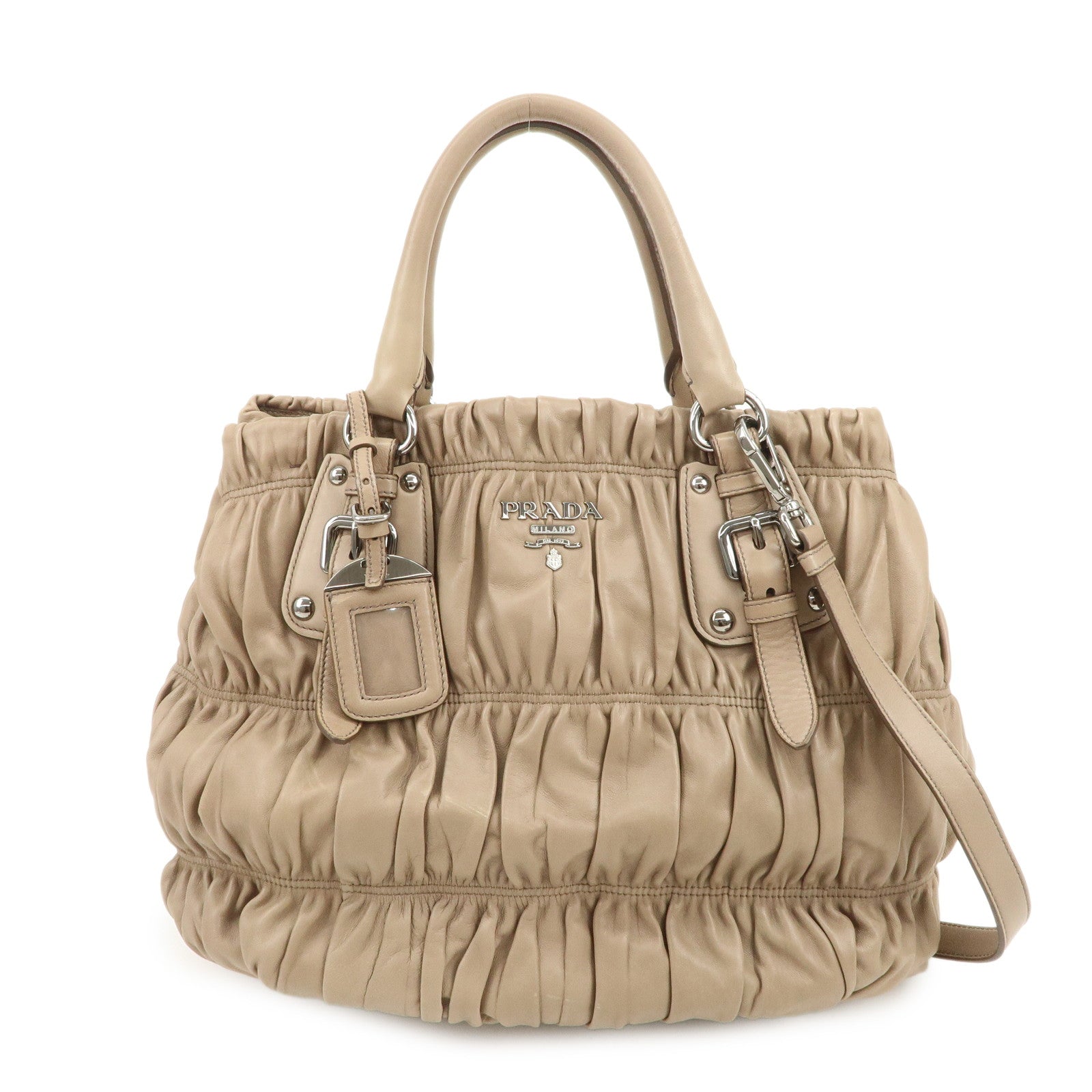 Shoulder Bag Gathered 2Way Hand Bag Leather Logo