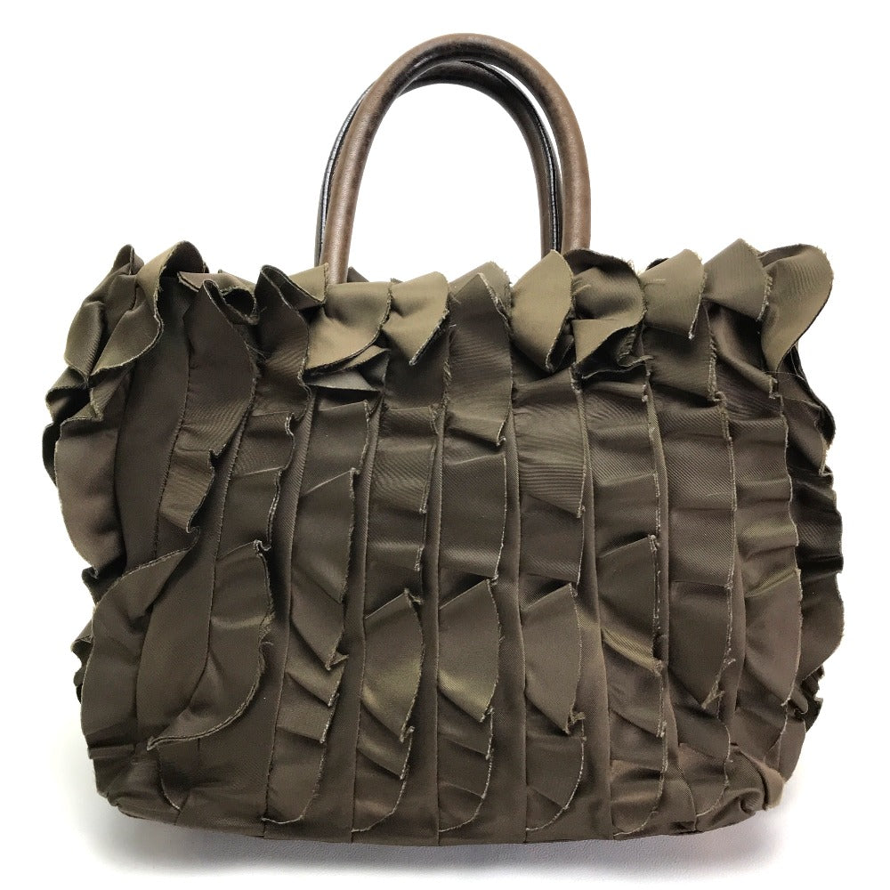 Tote Bag , Brown Frill Leather Canvas