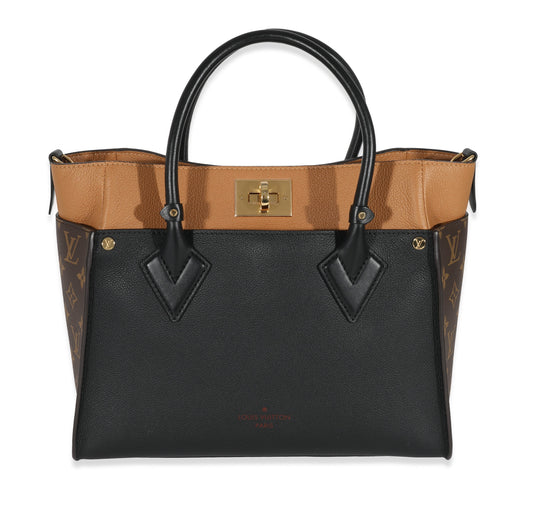 Louis Vuitton & Tan On My Side Monogram Canvas Calfskin Black Handbag