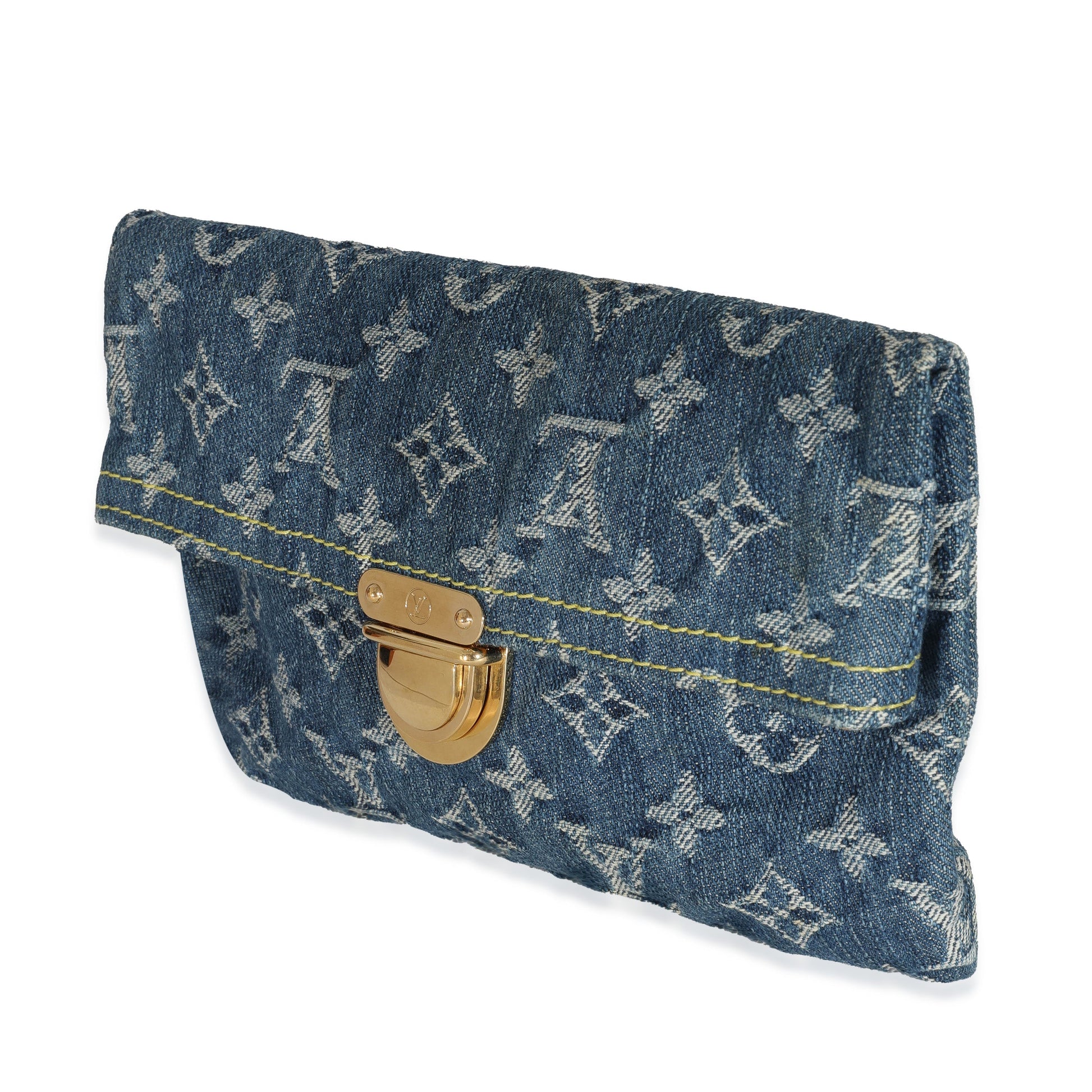 Louis Vuitton Plat Pochette Monogram Denim Blue Clutch Bag