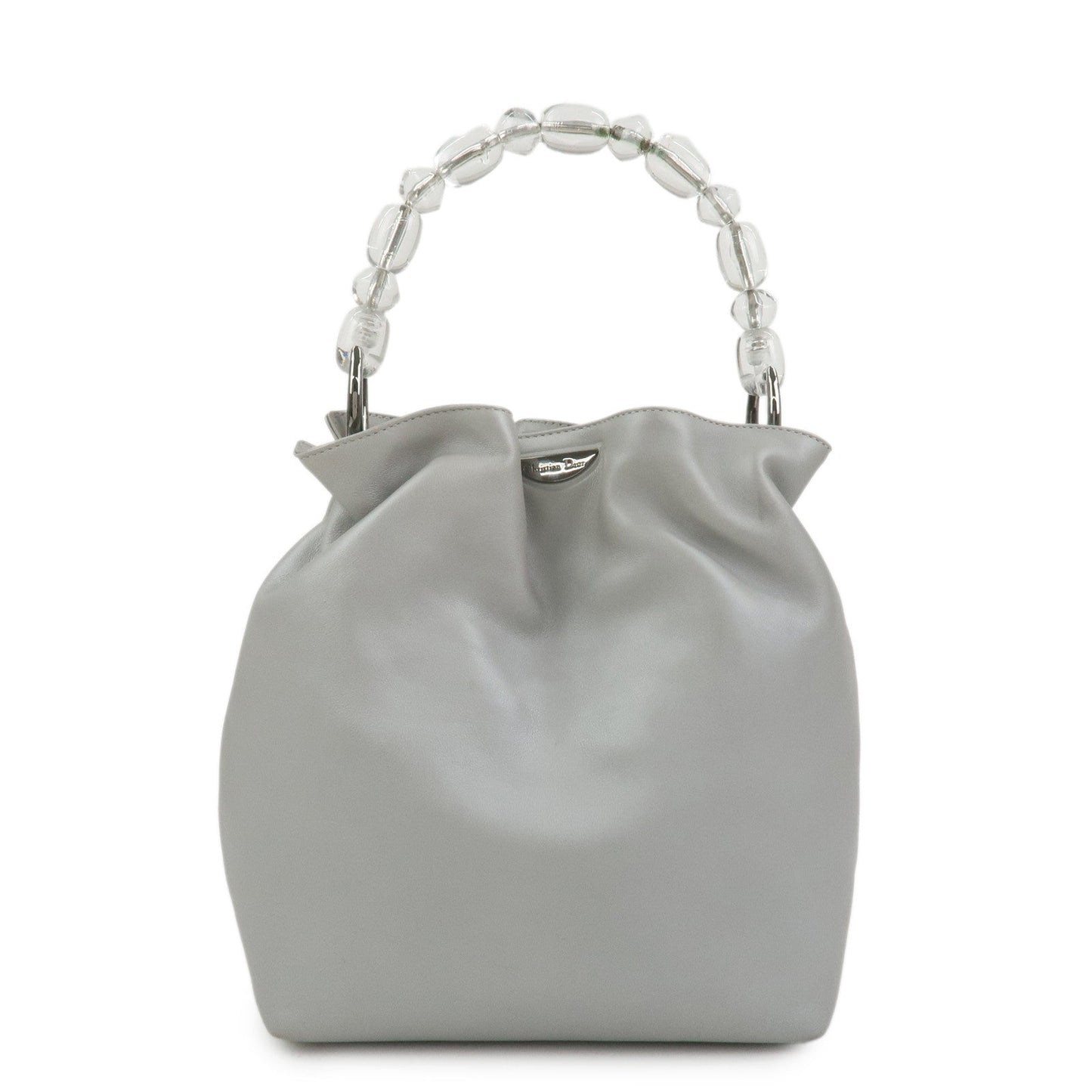 Dior Handbag Christian Maris Pearl Hand Bag Leather Silver Gray