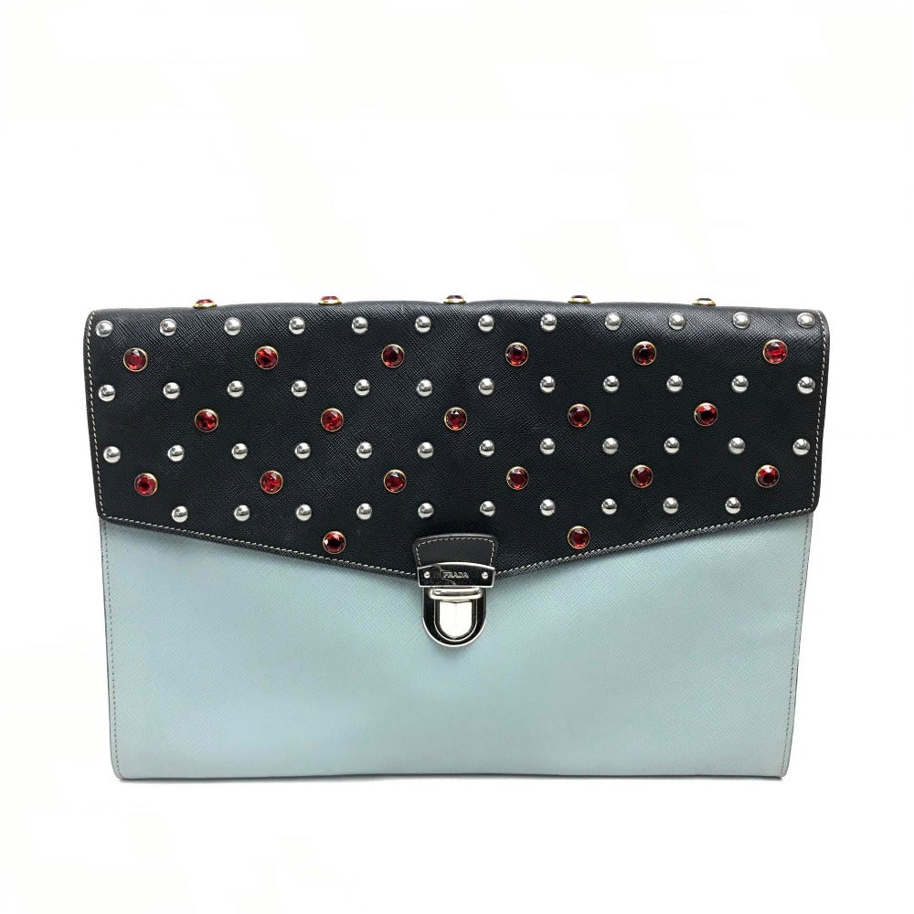 Clutch Bag Safiano Bijou X Studs Unisex(Unisex) Leather Black