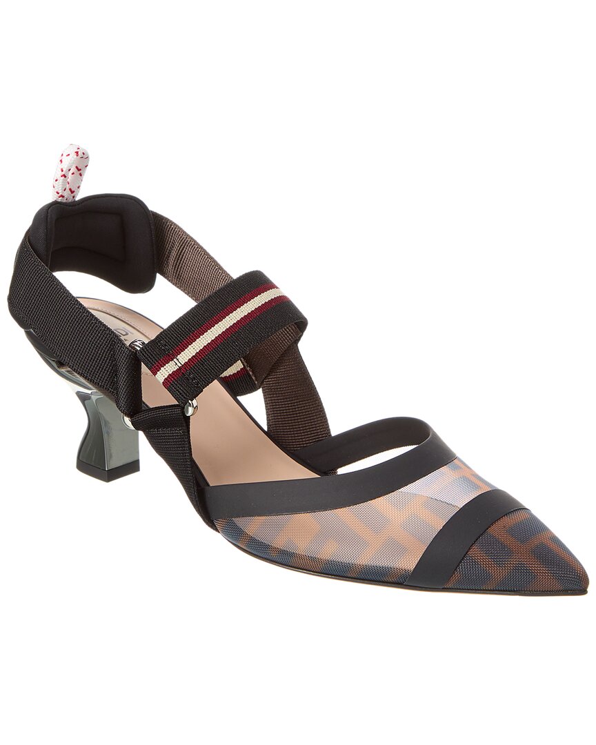 Fendi Sling Bag Colibri Mesh Slingback Pump Brown Shoes