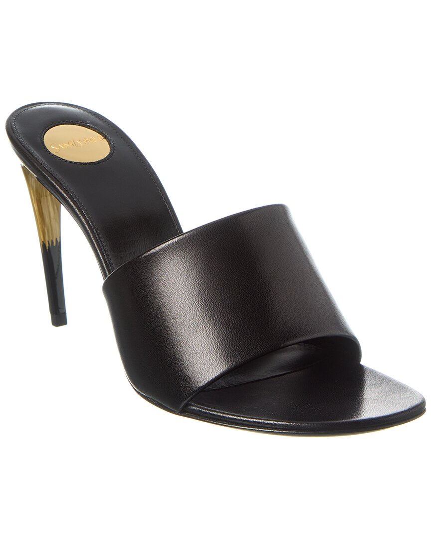 YSL Saint Laurent Lodge 90 Mule Leather Black Shoes
