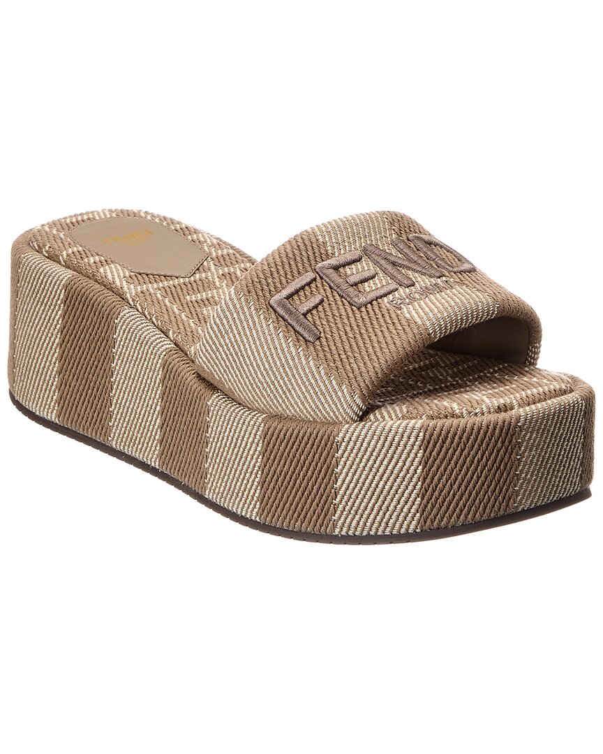 Fendi Shoe Sunshine Platform Sandal 3 Canvas Gray Shoes