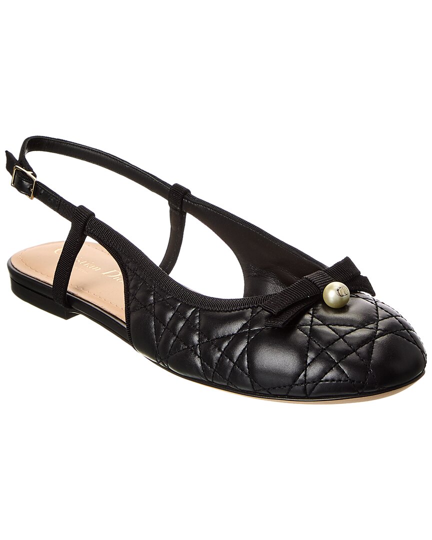 Dior Sling Bag Slingback Ballet Flat Leather Quilted Black Shoes