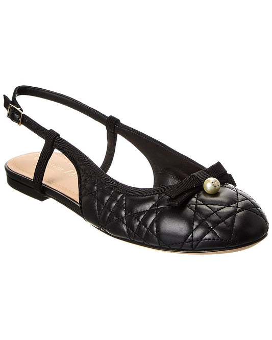 Dior Sling Bag Slingback Ballet Flat Leather Quilted Black Shoes