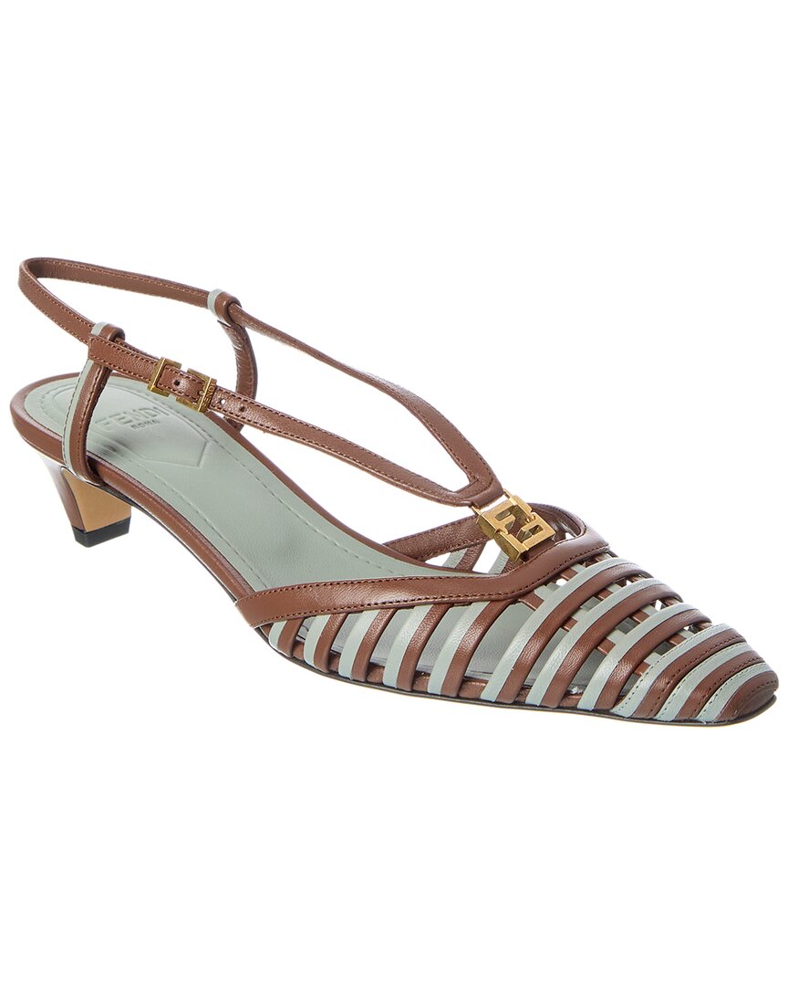 Fendi Sling Bag Ffold Slingback Pump 5 Leather Brown Shoes