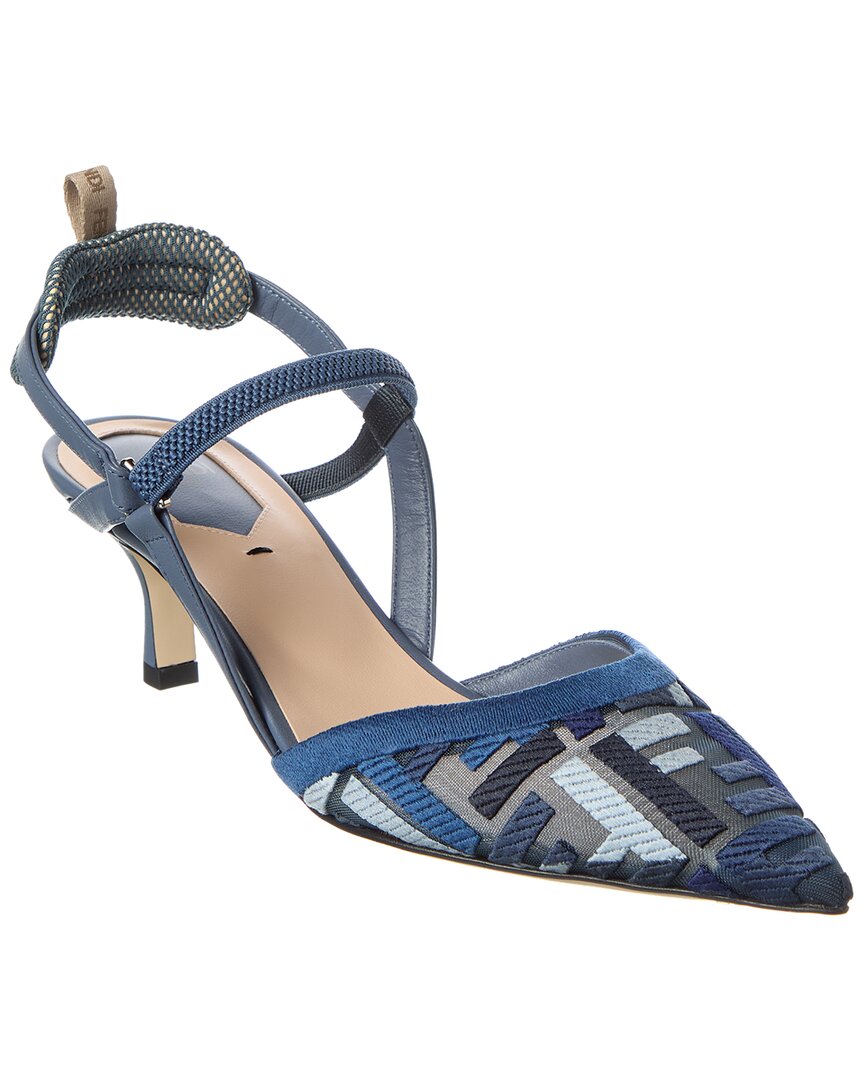 Fendi Sling Bag Ff Colibri Lite Mesh & Slingback Leather Blue Medium Shoes