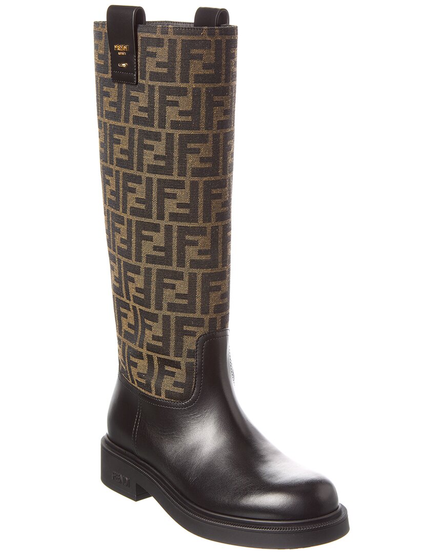 Fendi Shoe Filo Ff Jacquard & Knee-High Boot 2 Leather Canvas Brown Shoes