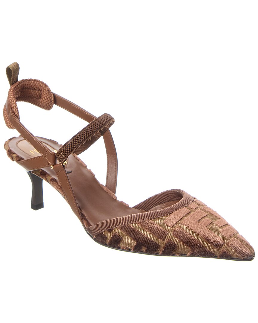 Fendi Sling Bag Colibri Lite Ff Jacquard Velvet Slingback Brown Shoes