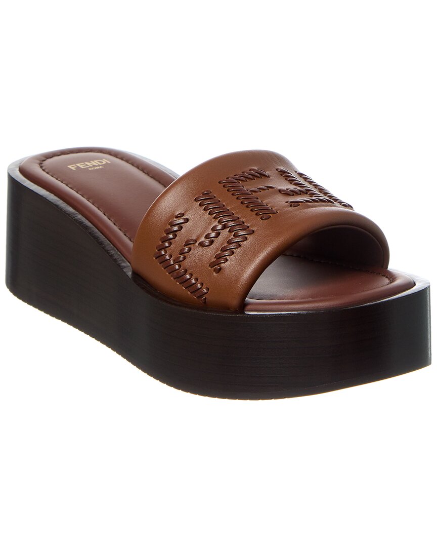 Fendi Shoe Sunshine Platform Sandal Leather Brown Shoes