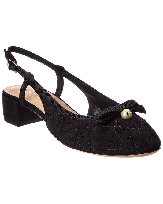 Dior Sling Bag Ballet Slingback Pump Suede Quilted Black Shoes