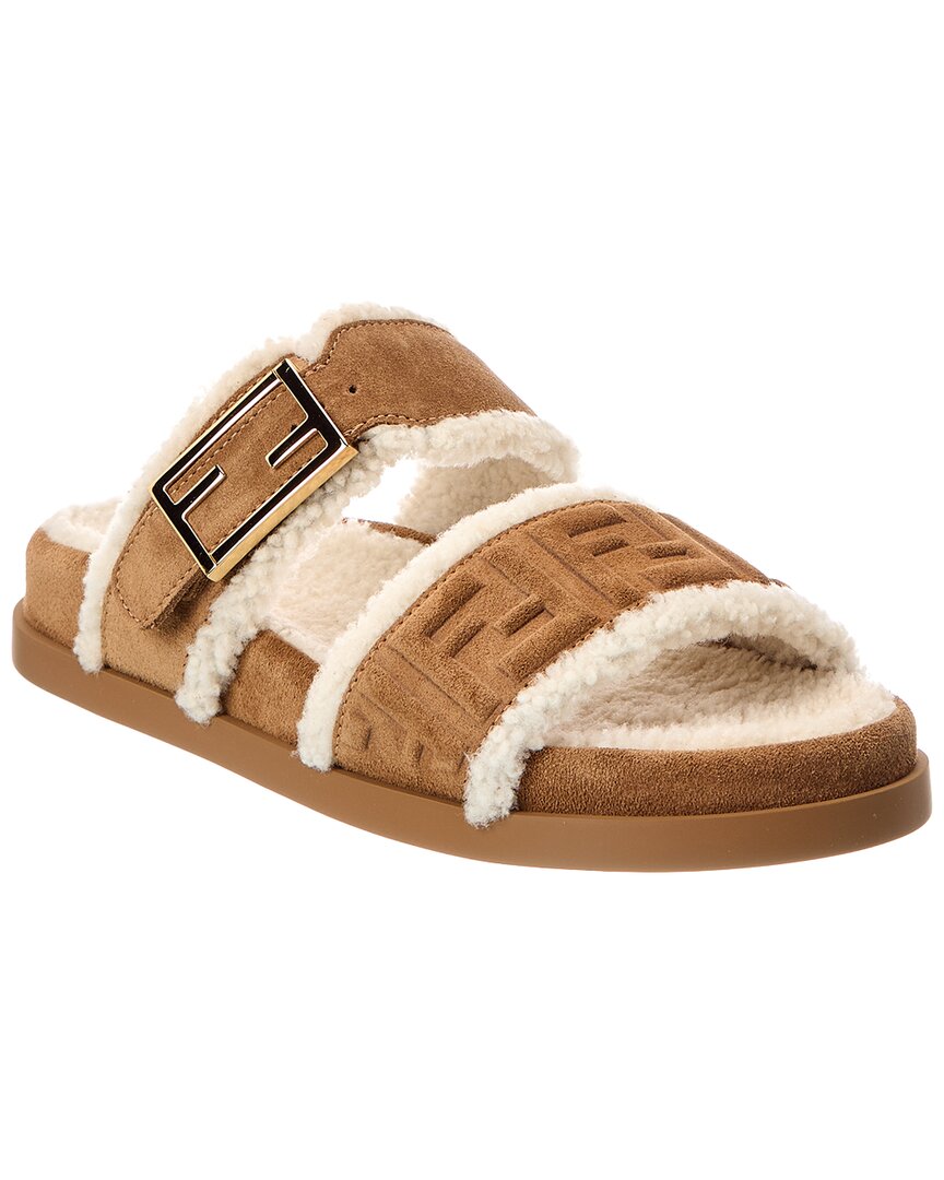 Fendi Shoe Feel & Shearling Sandal Suede Brown Shoes