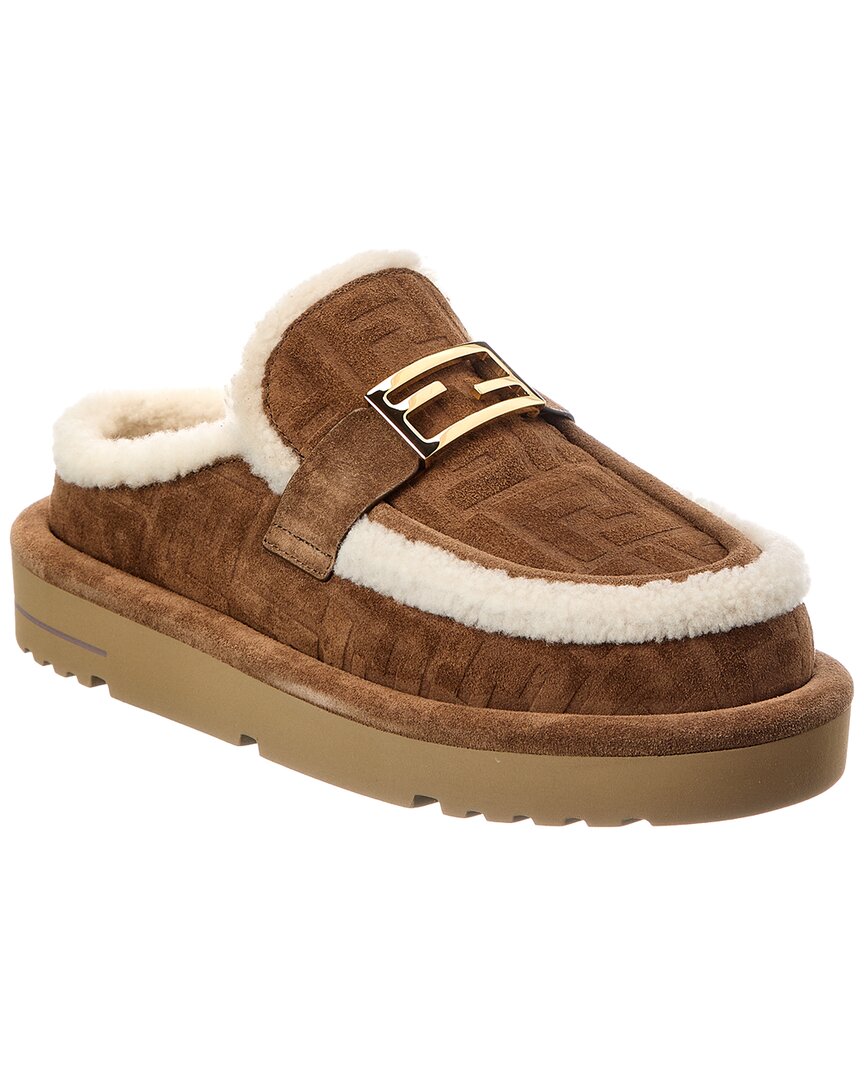 Fendi Shoe Apres Ff & Shearling Mule 2 Suede Brown Shoes