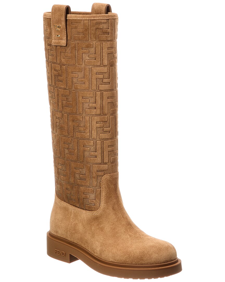 Fendi Shoe Filo Ff Knee-High Boot Suede Brown Shoes