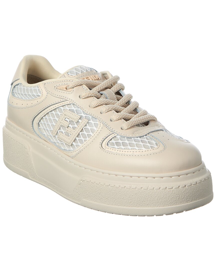 Fendi Shoe Match & Mesh Platform Sneaker Leather White Shoes