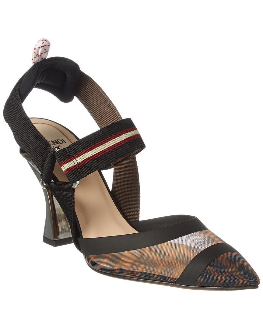 Fendi Sling Bag Tech Mesh Slingback Pump Brown Shoes