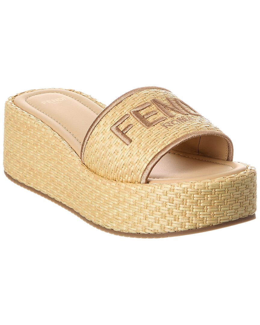 Fendi Shoe Sunshine Platform Sandal 2 Raffia Beige Shoes