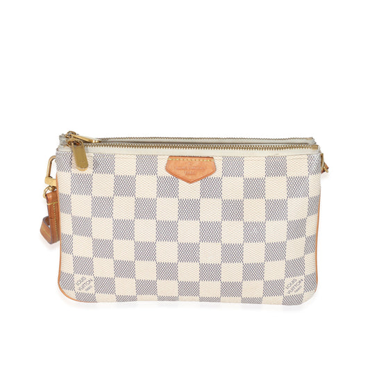 Louis Vuitton Damier Azur Double Zip Pochette Canvas Clutch Bag