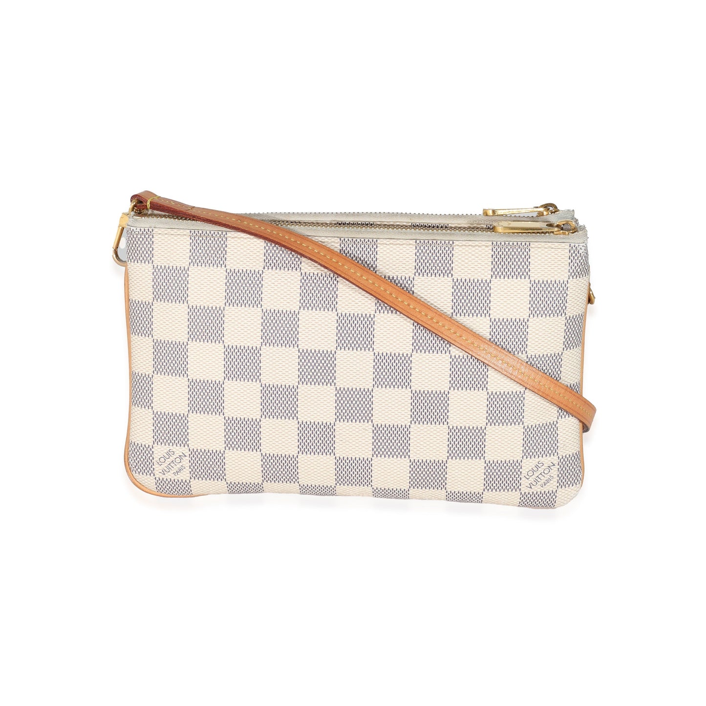 Louis Vuitton Damier Azur Double Zip Pochette Canvas Clutch Bag