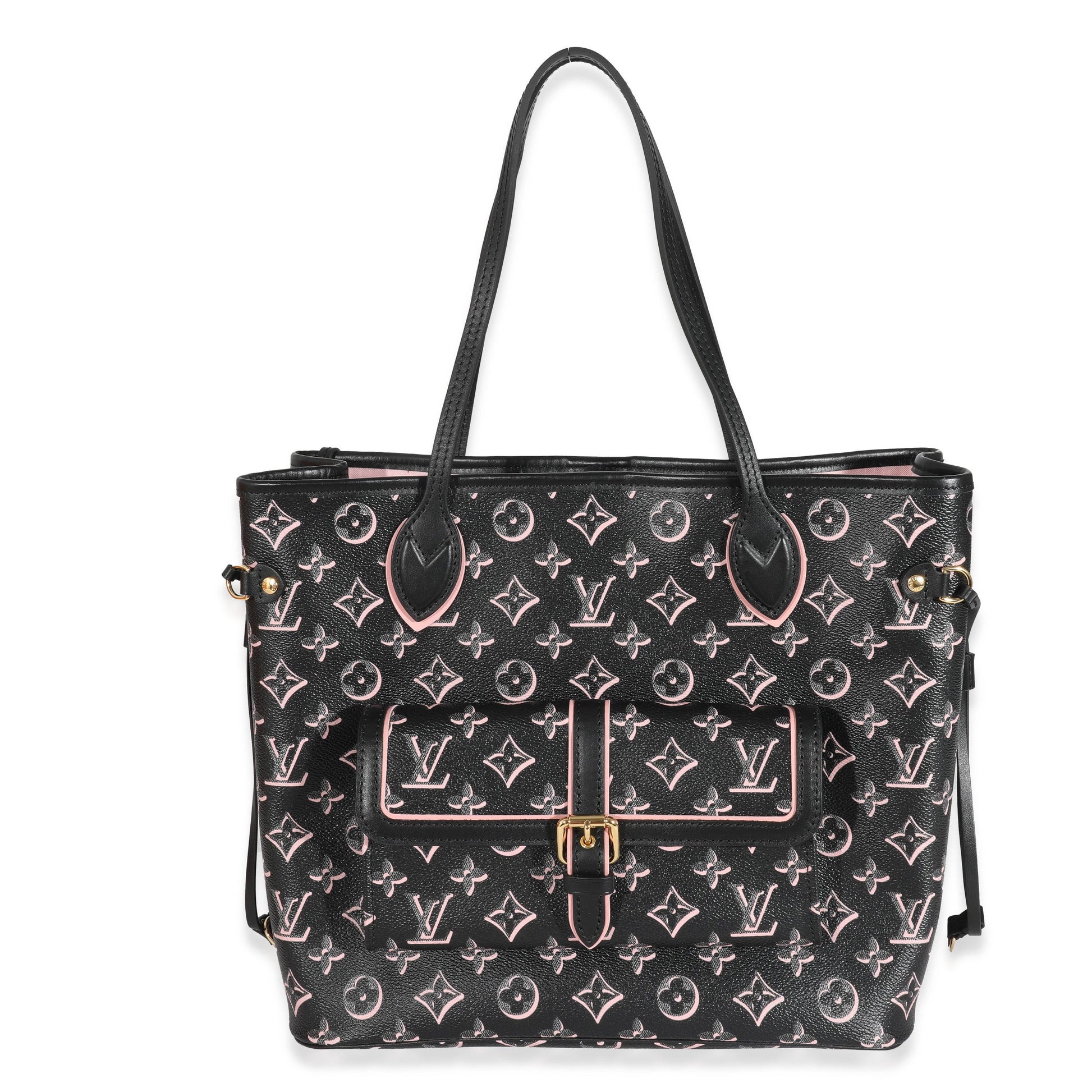 Louis Vuitton Fall You Neverfull MM Monogram Canvas Black Pink Tote Bag Neverfull Mm