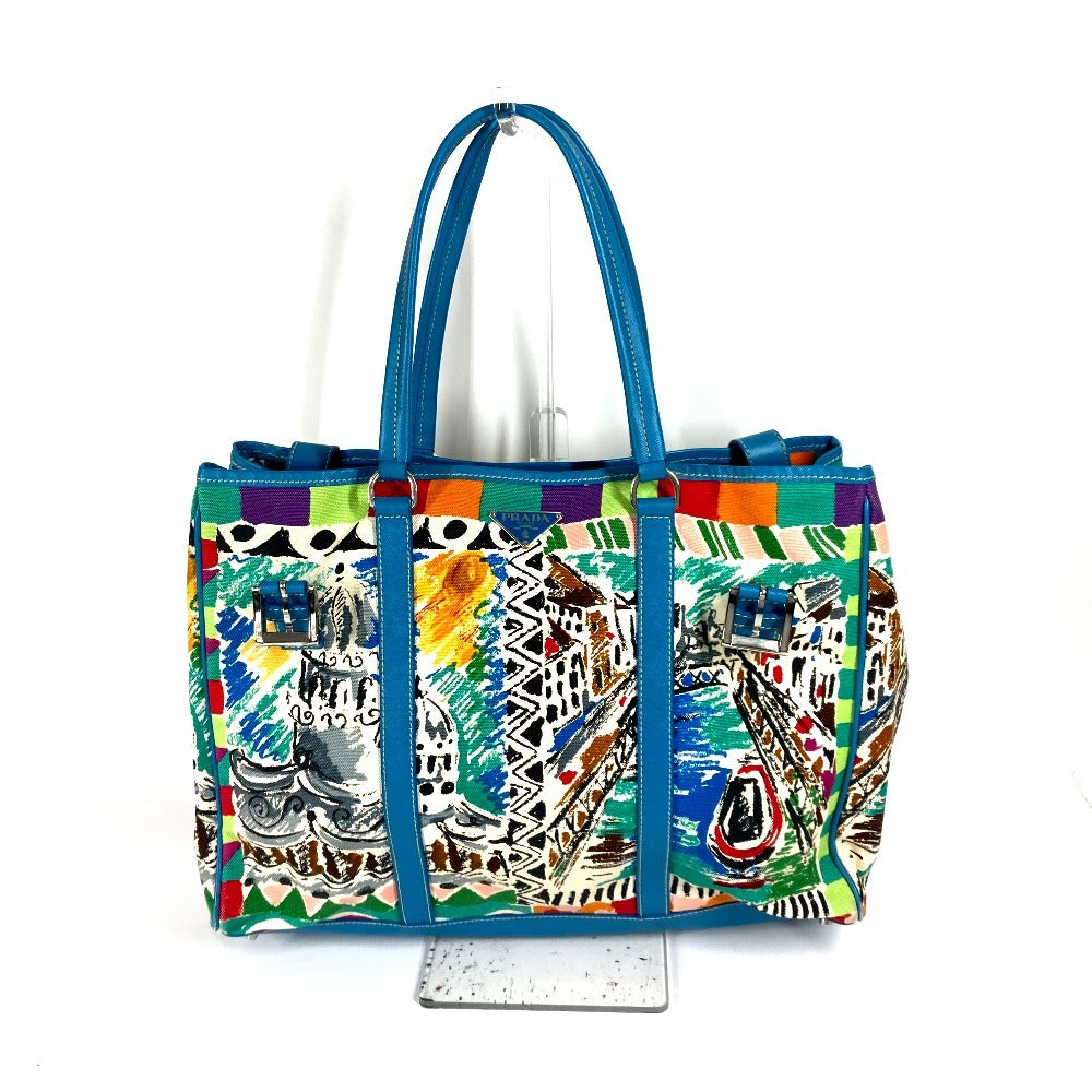 Tote Bag Multicolor Triangle Plate All Over Leather Canvas