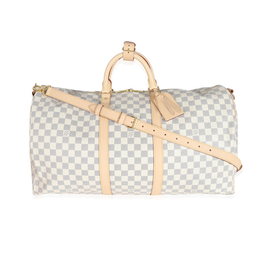Louis Vuitton Damier Azur Keepall Bandoulière 55 Canvas Handbag