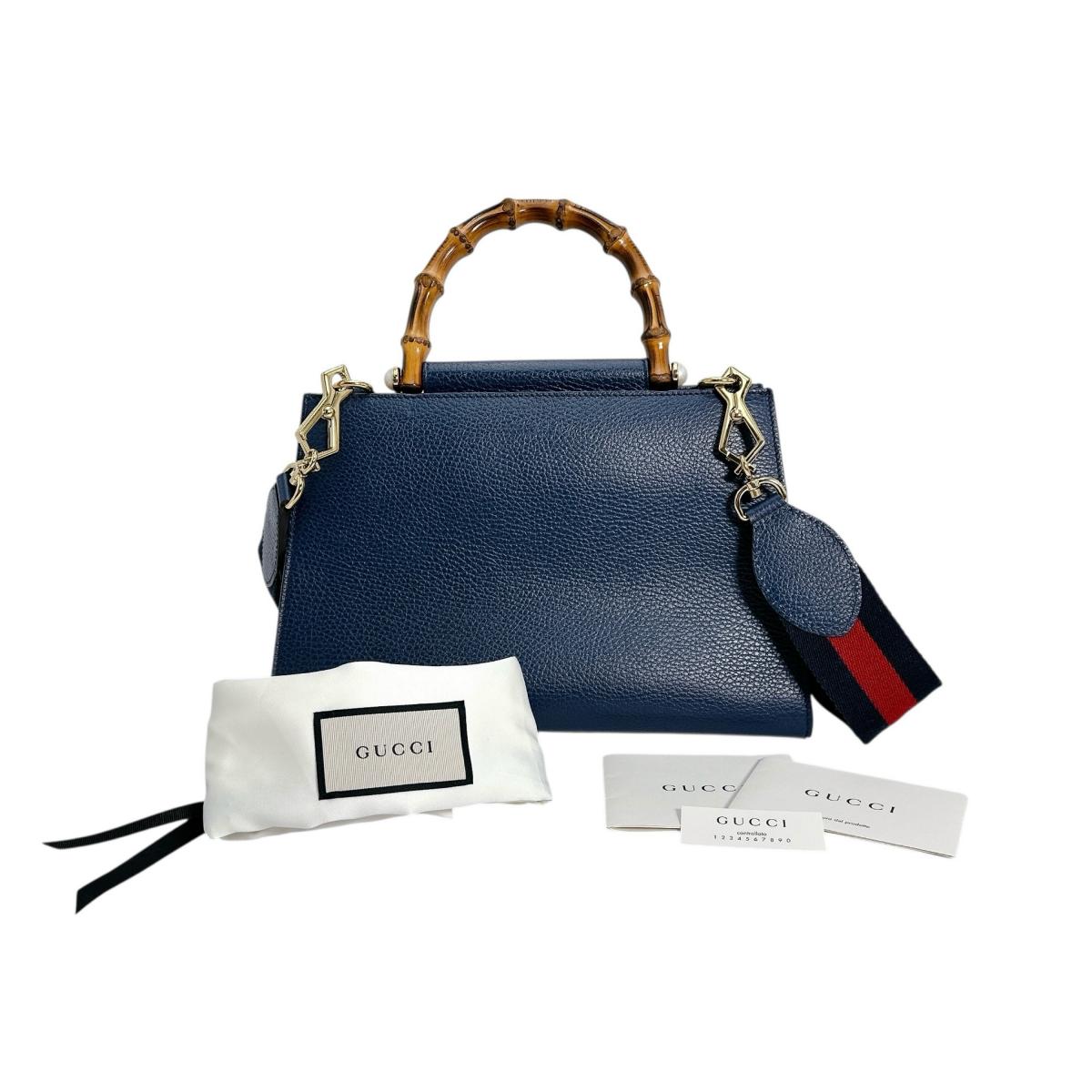 Gucci Bamboo 2way Leather Blue Handbag