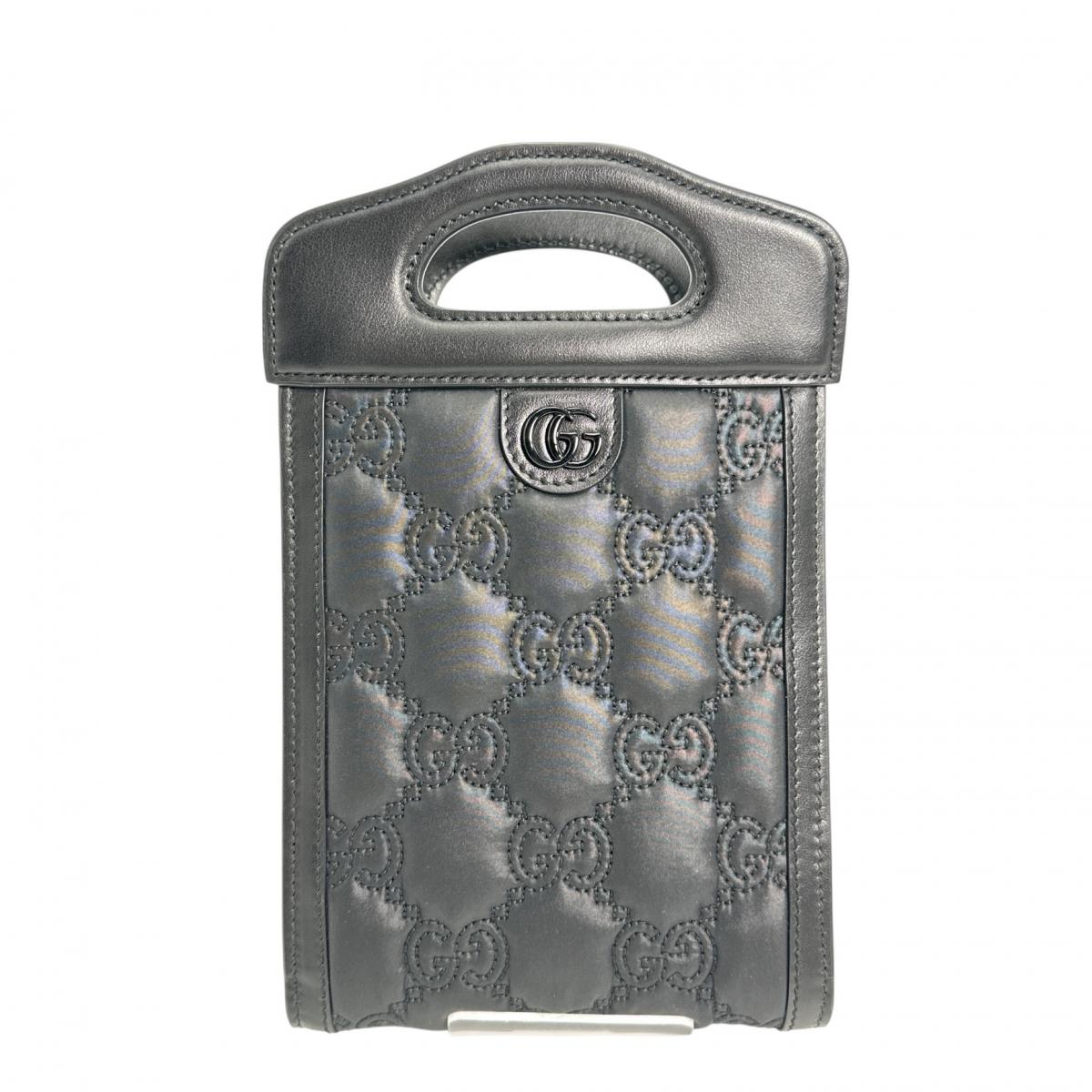 Gucci 723776ï¿½@ , 2WAY GG Matelasse Leather Nylon Black Shoulder Bag