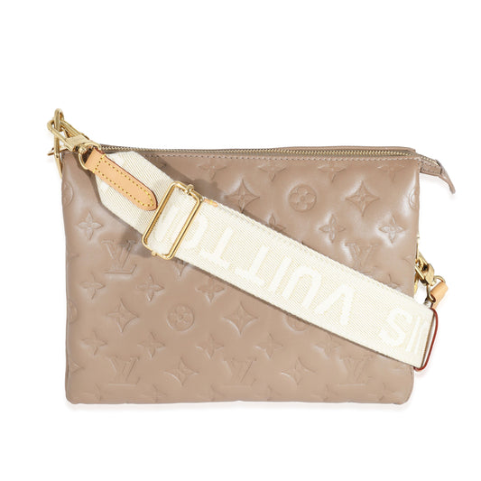 Louis Vuitton Taupe Embossed Puffy Coussin PM Monogram Lambskin Handbag