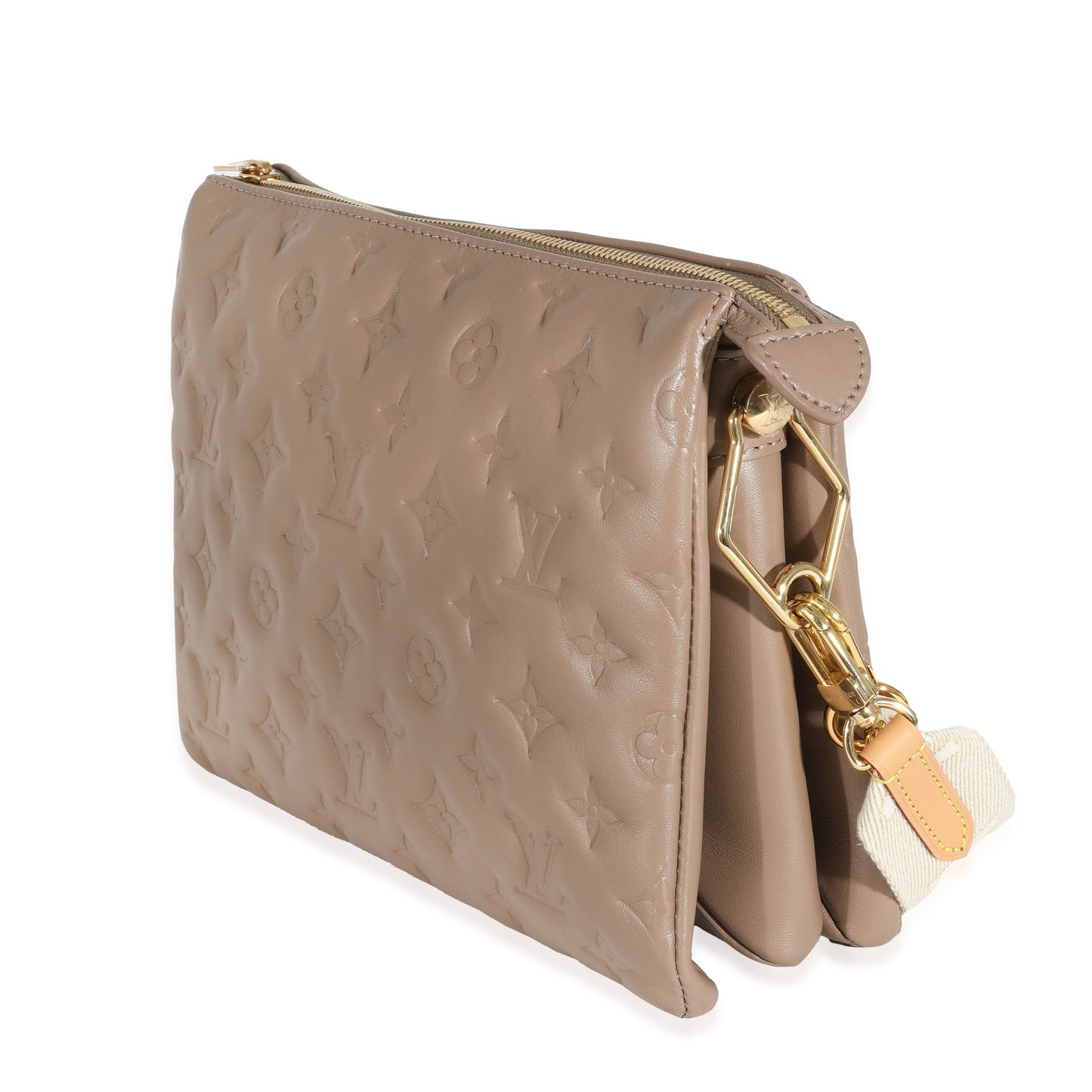 Louis Vuitton Taupe Embossed Puffy Coussin PM Monogram Lambskin Handbag